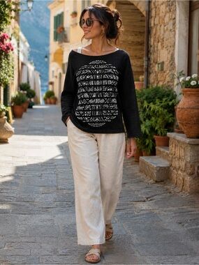 Sarah Pacini Black Linen Knit Top